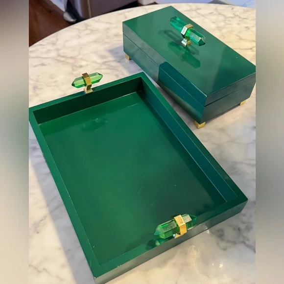 Gorgeous Art Deco Box and Tray with Crystal accents - Picture 5 of 7